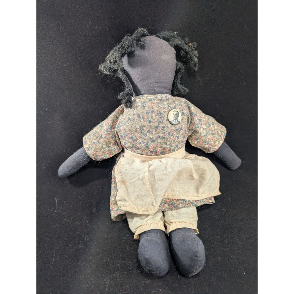 Antique Primitive Cloth Rag Doll Woodrow Wilson Campaign Pin‎ Floral Dress 12in